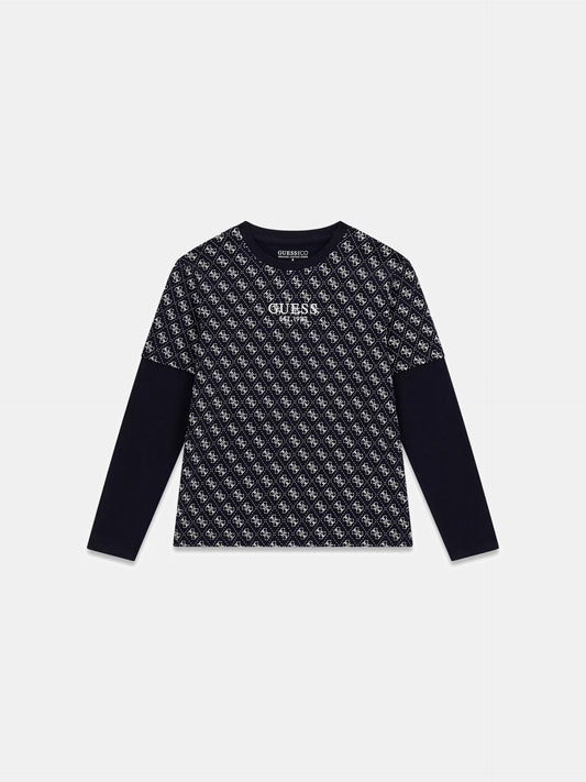 GUESS  REPEAT LOGO LS T SHIRT