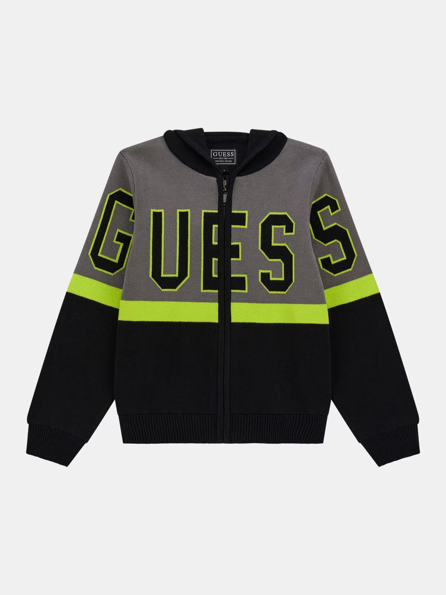 GUESS KNITTED LOGO PULLOVER WITH ZIP