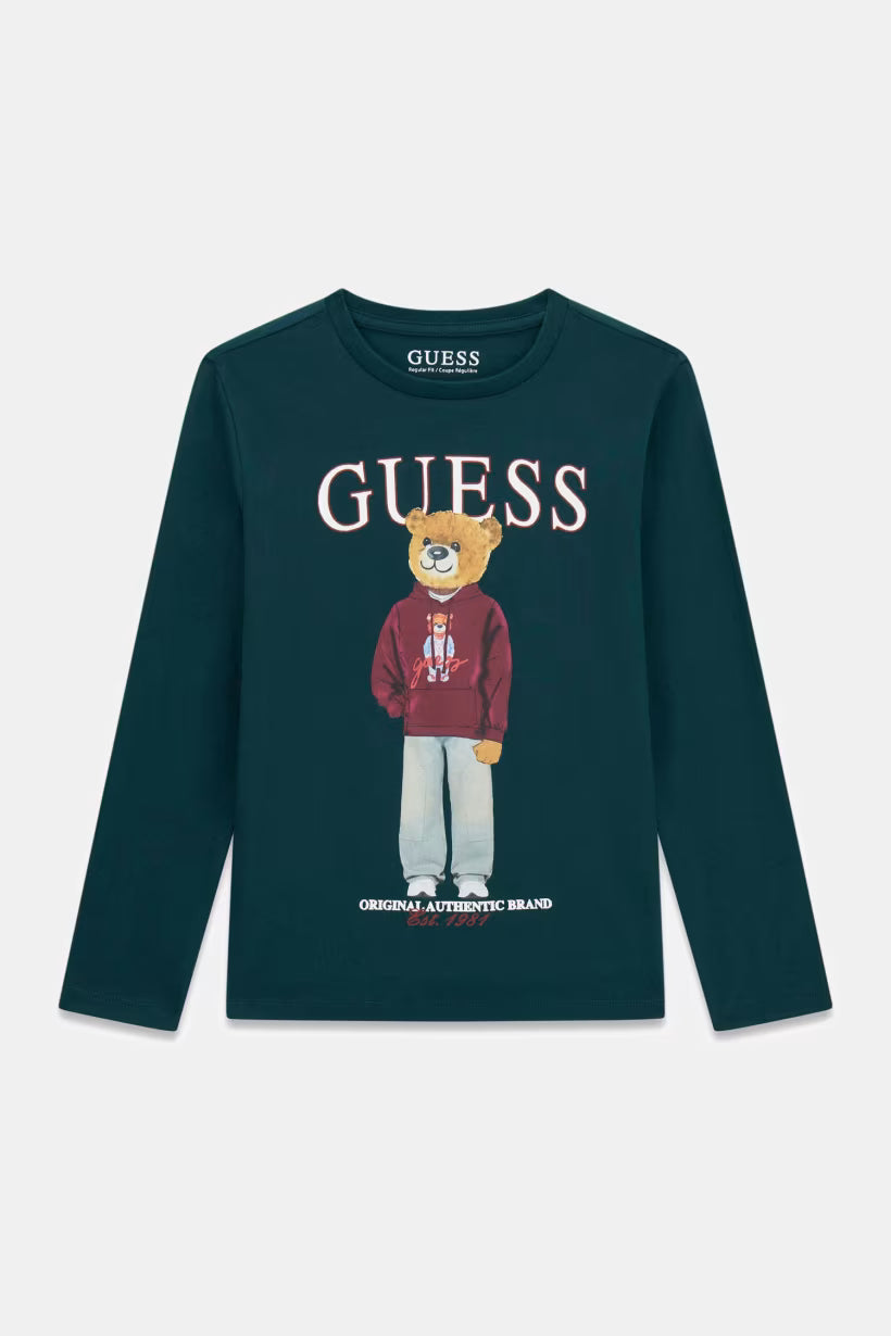 GUESS KIDS LS BEAR LOGO T SHIRT