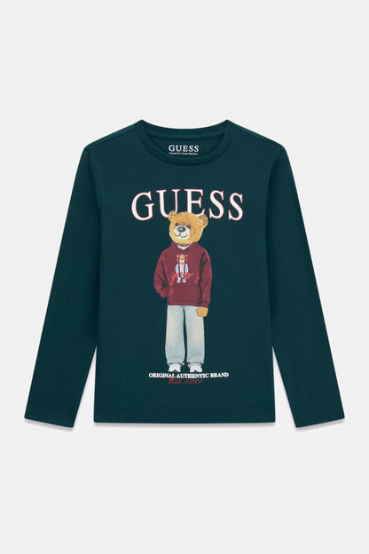 GUESS KIDS LS BEAR LOGO T SHIRT