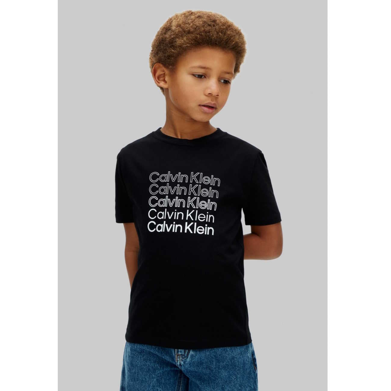 CALVIN KLEIN KIDS STACKED LOGO T SHIRT