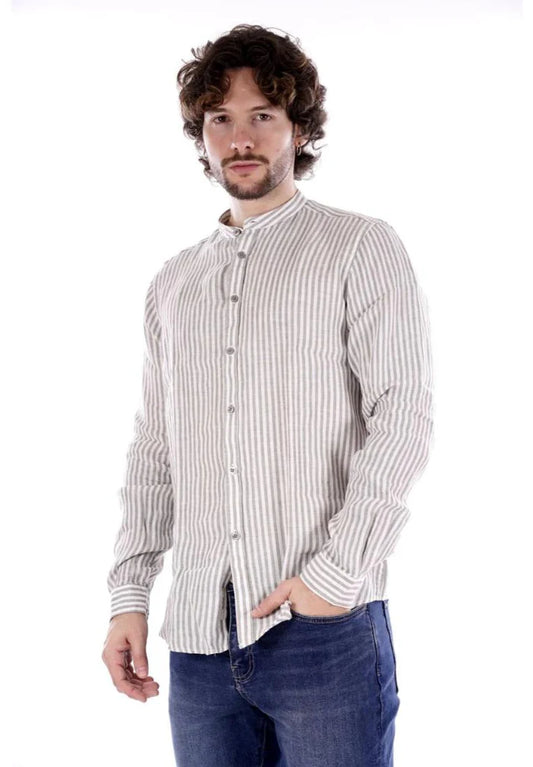 GIANNI LUPO STRIPED MANDARIN LINEN SHIRT
