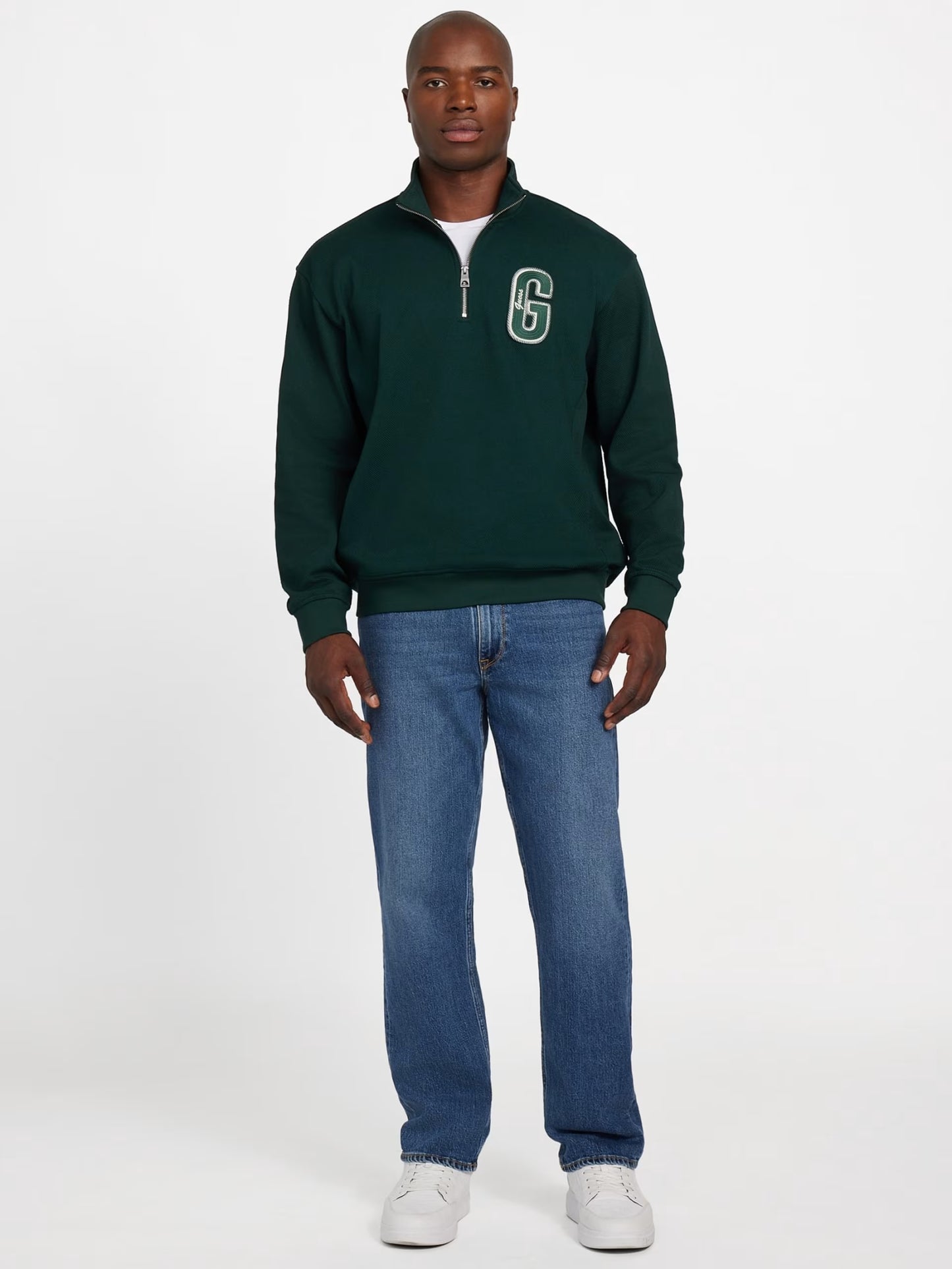 GUESS JEANS HARRIS TWILL ZIP MOCK NECK PULLOVER