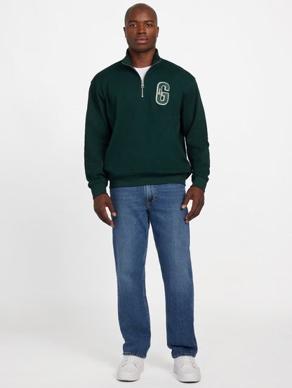 GUESS JEANS HARRIS TWILL ZIP MOCK NECK PULLOVER