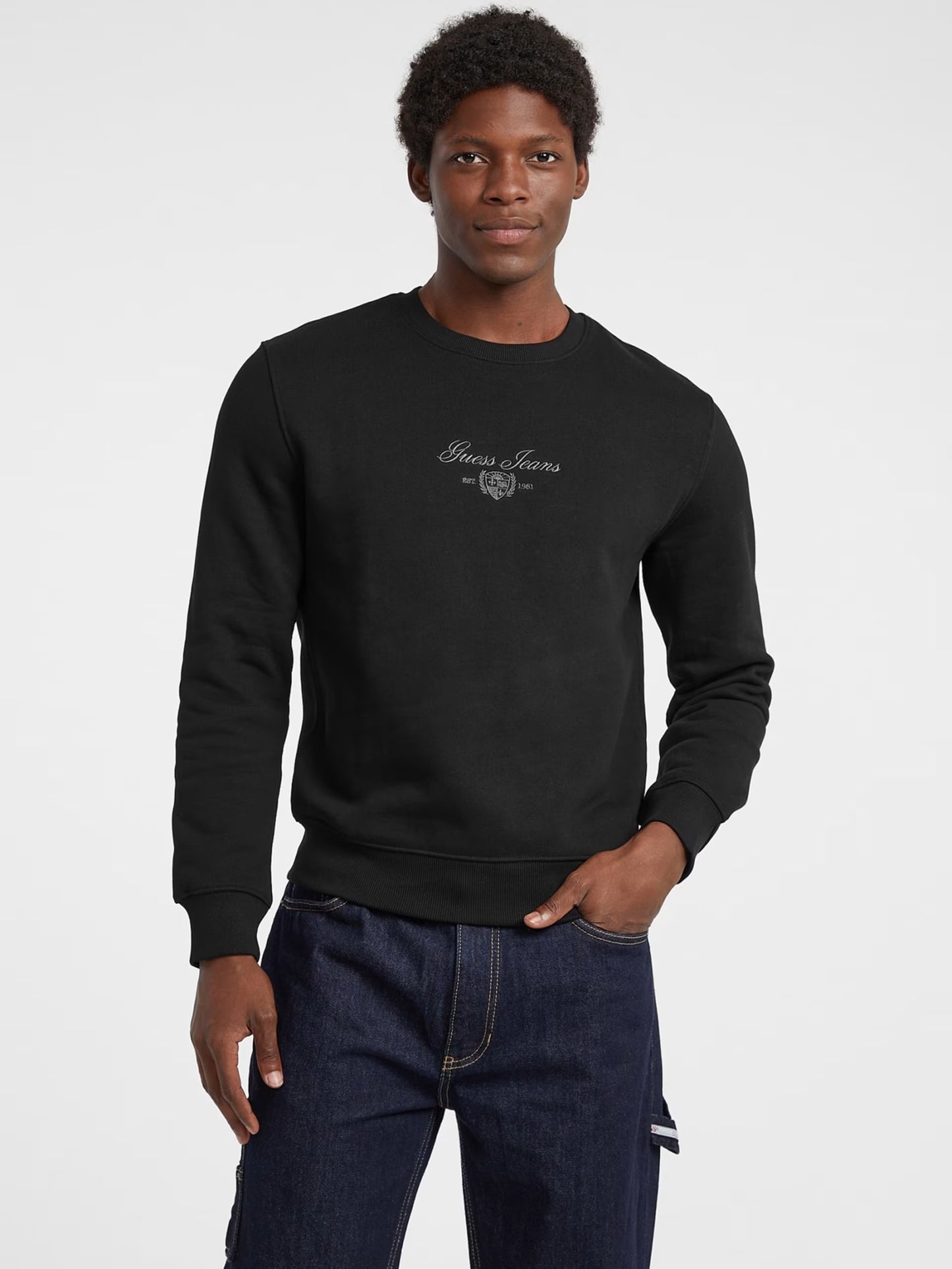 GUESS JEANS SLIM SCRIPT CREWNECK FOOTER