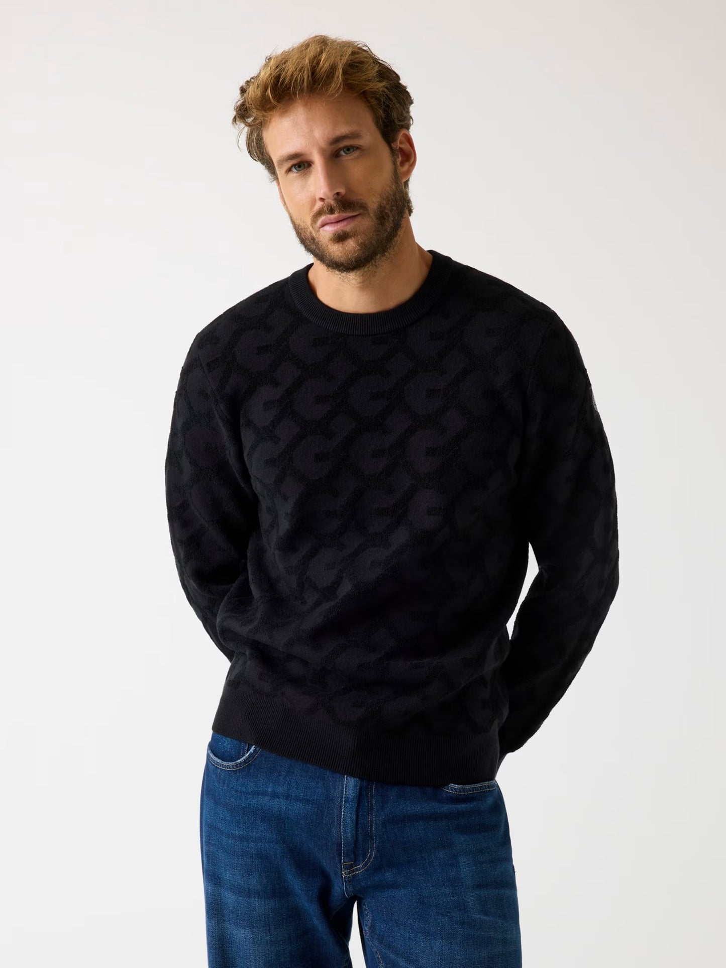 GUESS JEANS MAN CHAIN STITCH KNITTED SWEATSHIRT