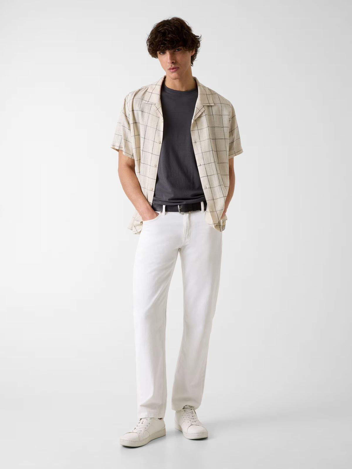 GUESS ARCHITECT CHECK LINEN-BLEND RESORT SHIRT