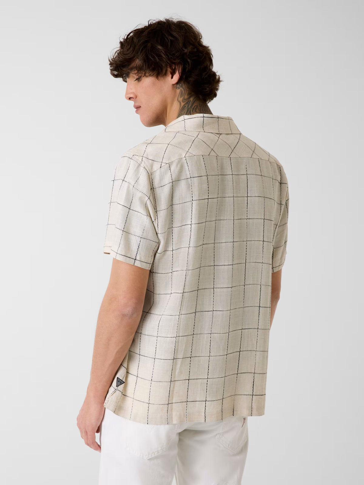GUESS ARCHITECT CHECK LINEN-BLEND RESORT SHIRT