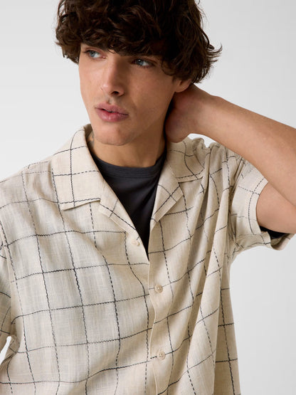 GUESS ARCHITECT CHECK LINEN-BLEND RESORT SHIRT