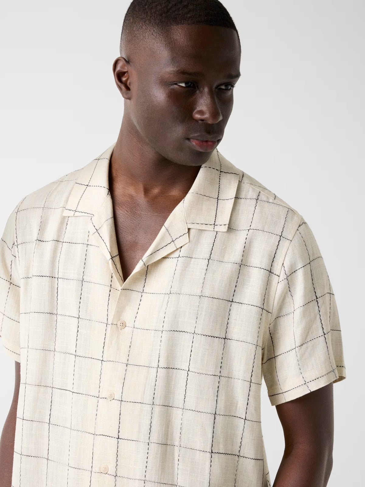 GUESS ARCHITECT CHECK LINEN-BLEND RESORT SHIRT