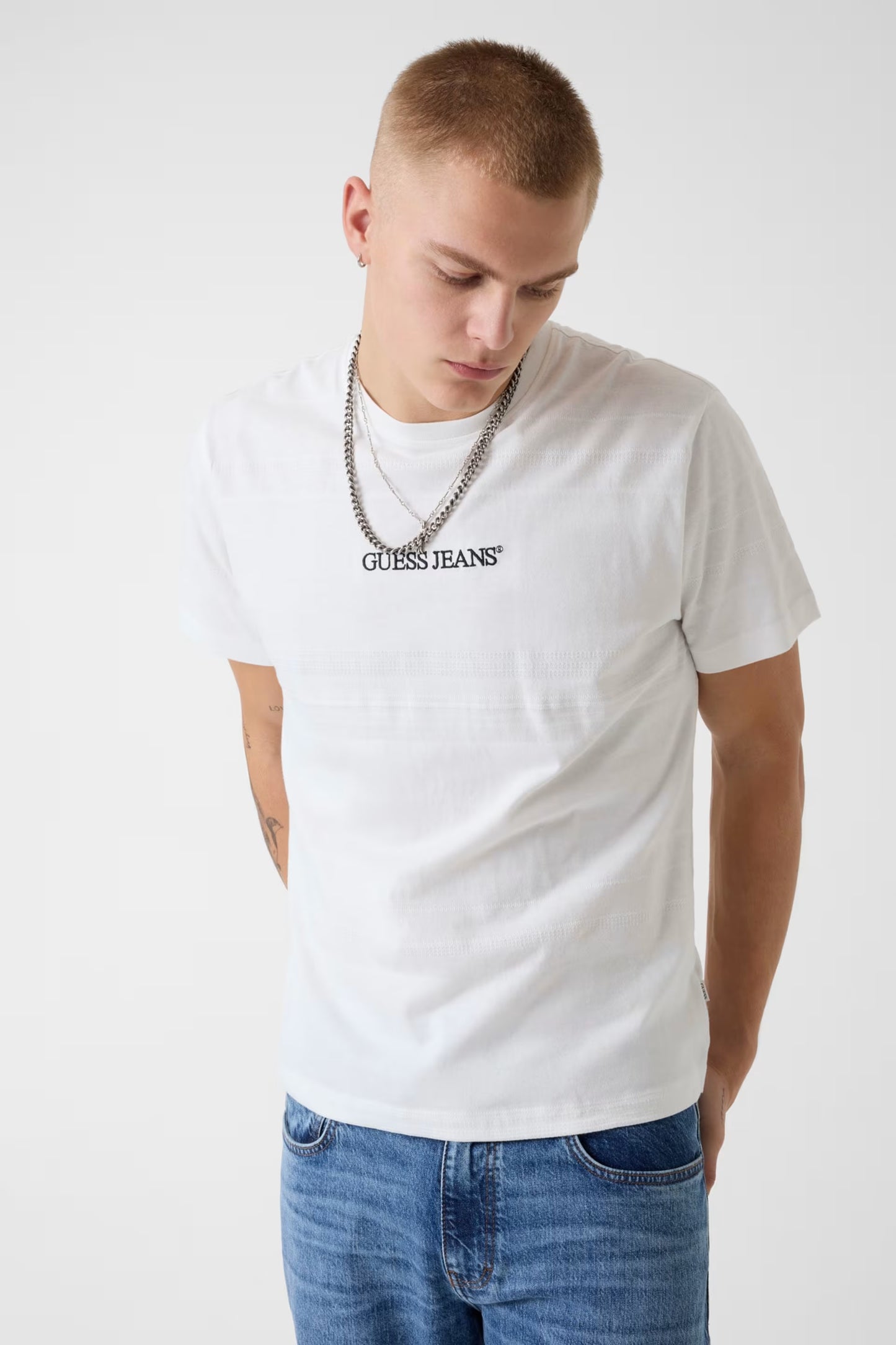 GUESS JEANS REGULAR FIT JACQUARD STRIPE T SHIRT