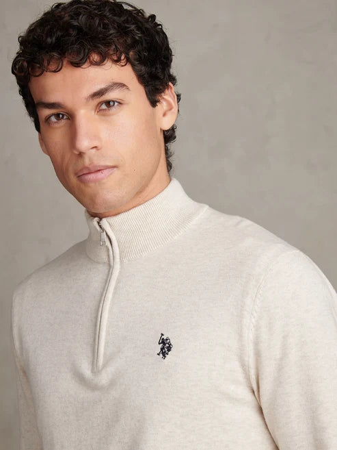 U.S POLO ASSN HALF-ZIP SWEATER IN COTTON & CASHMERE BLEND
