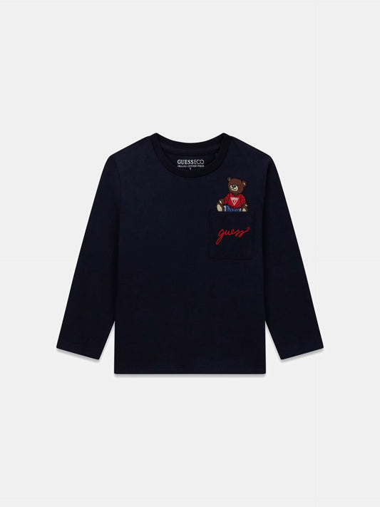 GUESS EMBROIDERED BEAR LOGO T SHIRT