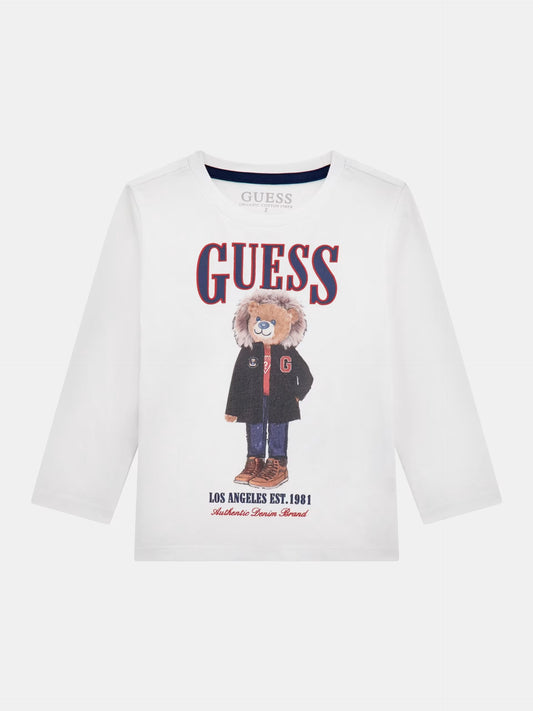 GUESS KIDS BEAR EMBROIDERY JERSEY T SHIRT