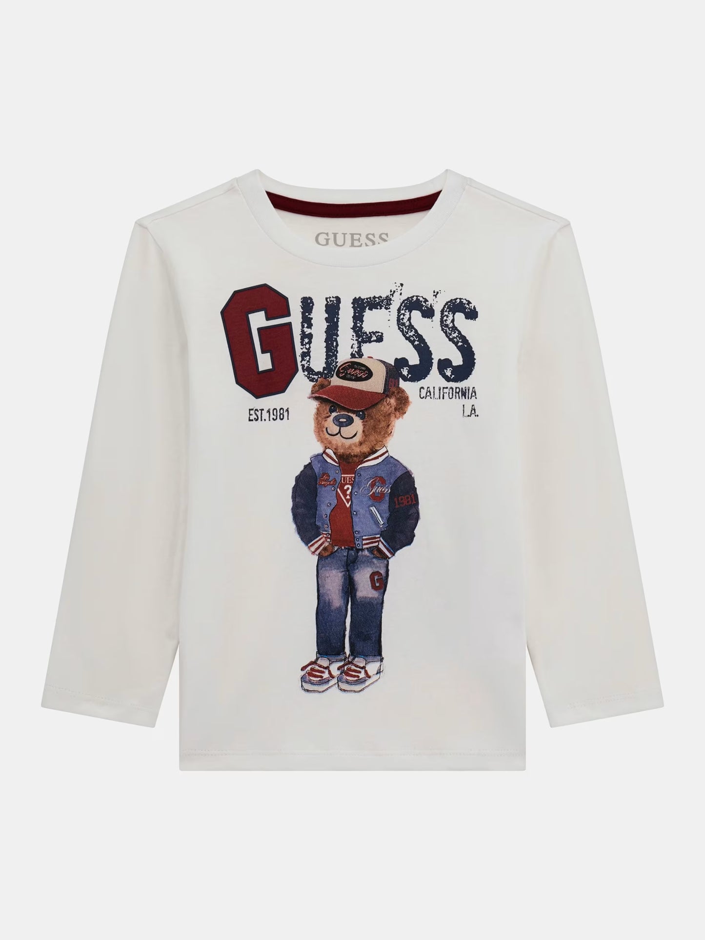 GUESS LS BEAR EMBROIDERY T SHIRT