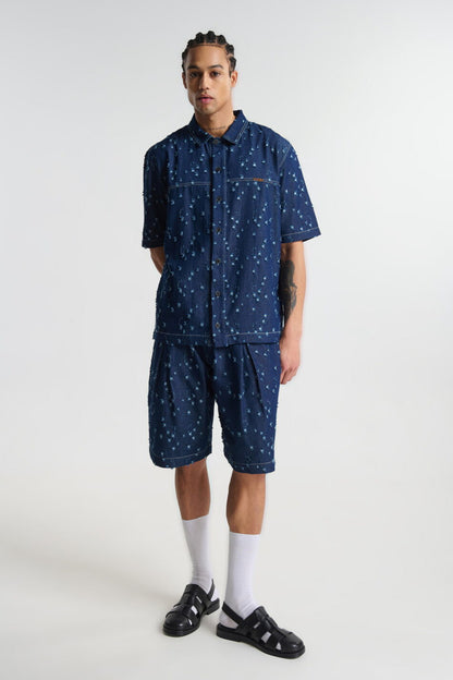 P/COC SS DISTRESSED DENIM SHIRT