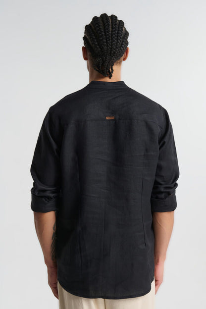 P/COC LINEN SHIRT WITH MAO COLLAR AND CHEST EMBROIDERY