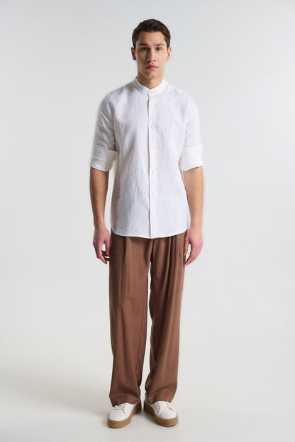 P/COC LINEN SHIRT WITH MAO COLLAR AND CHEST EMBROIDERY