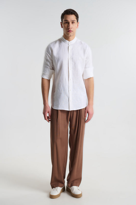 P/COC LINEN SHIRT WITH MAO COLLAR AND CHEST EMBROIDERY