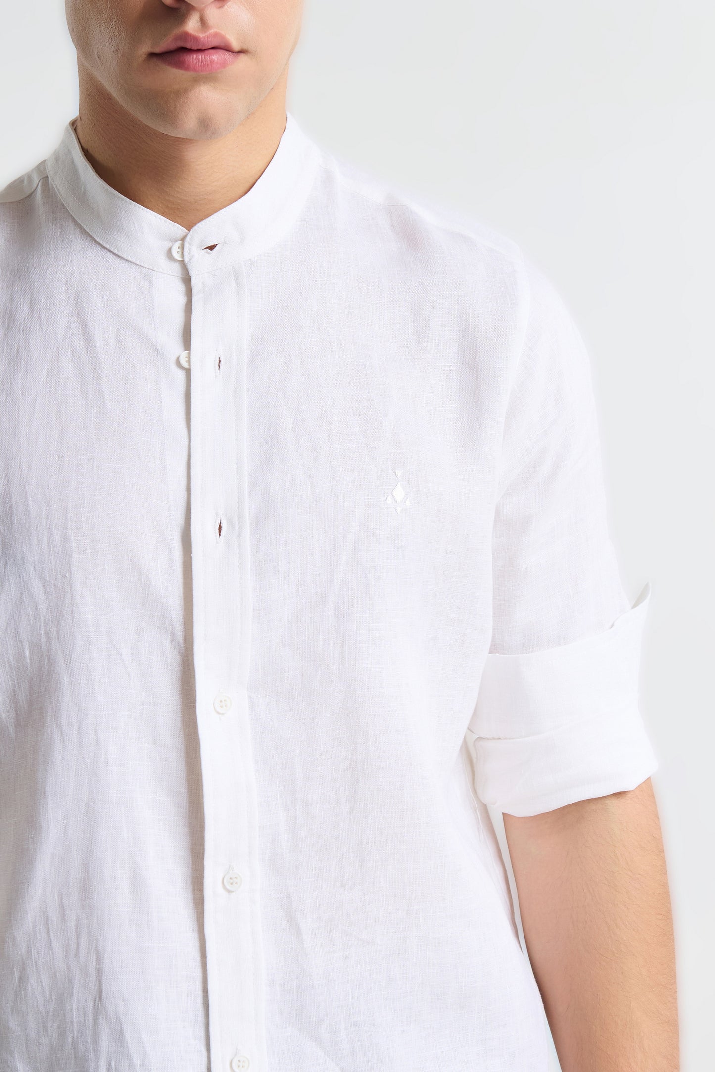 P/COC LINEN SHIRT WITH MAO COLLAR AND CHEST EMBROIDERY