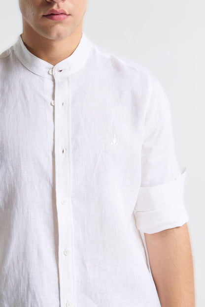 P/COC LINEN SHIRT WITH MAO COLLAR AND CHEST EMBROIDERY