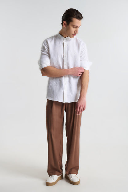 P/COC LINEN SHIRT WITH MAO COLLAR AND CHEST EMBROIDERY