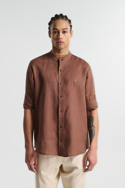 P/COC LINEN SHIRT WITH MAO COLLAR AND CHEST EMBROIDERY