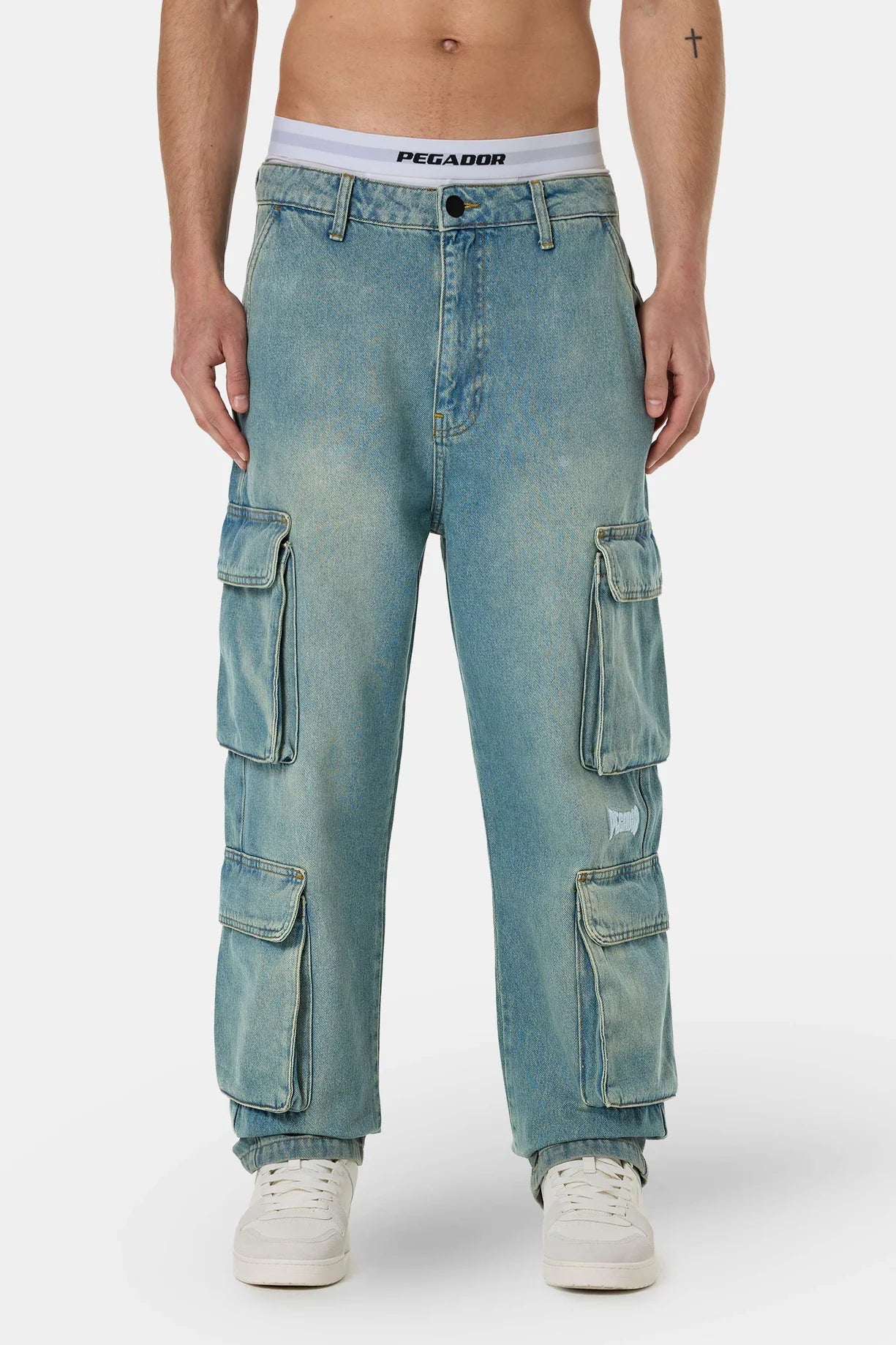PEGADOR ROMAIN WIDE DENIM CARGO PANTS