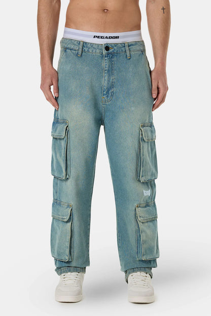 PEGADOR ROMAIN WIDE DENIM CARGO PANTS