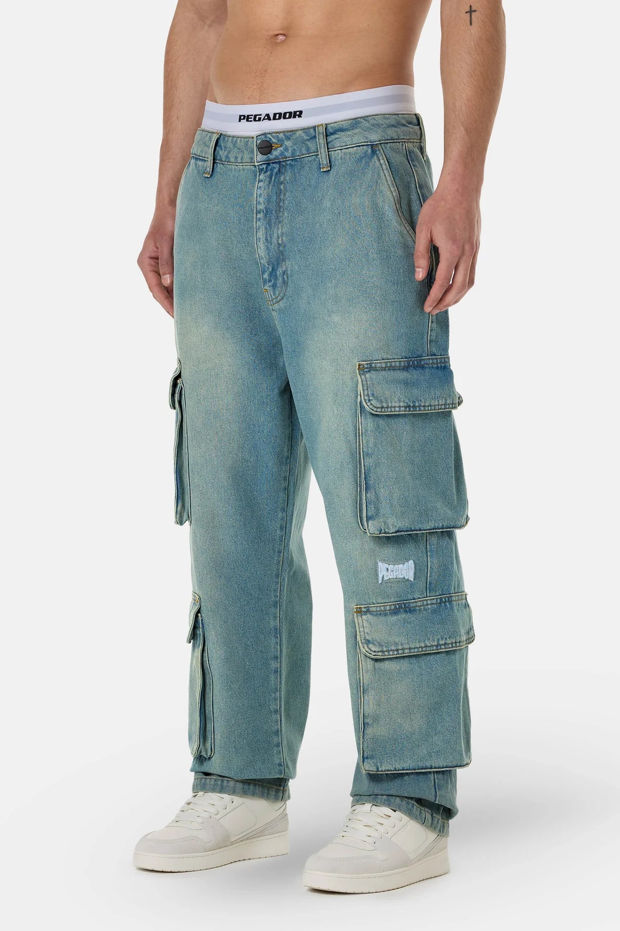 PEGADOR ROMAIN WIDE DENIM CARGO PANTS