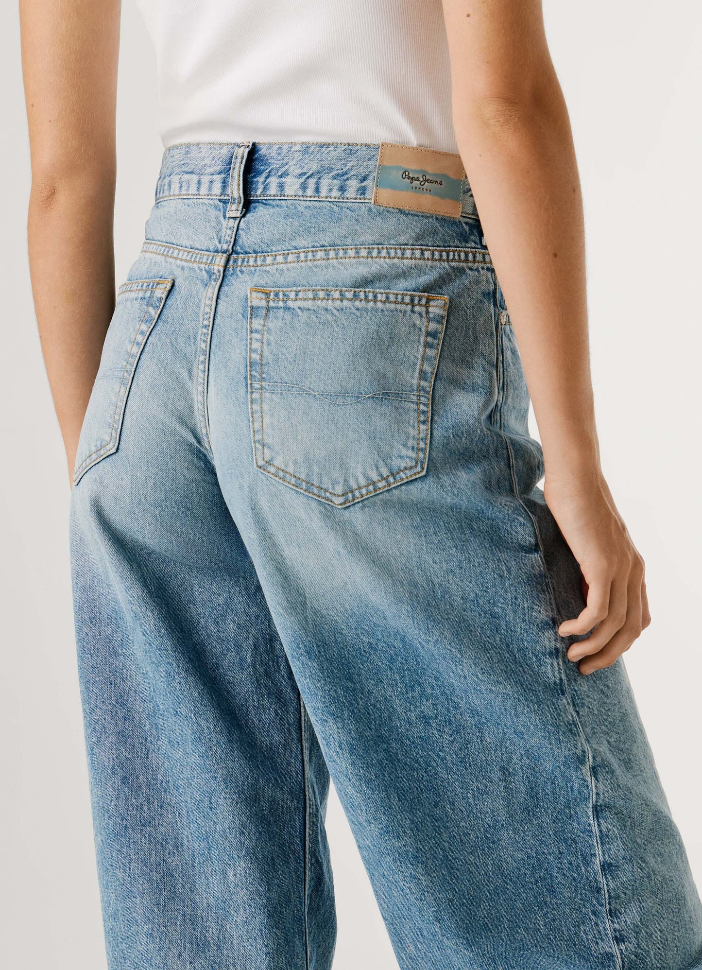 PEPE JEANS WOMAN LOOSE BOW SHAPED HW MID BLUE DENIM PANTS