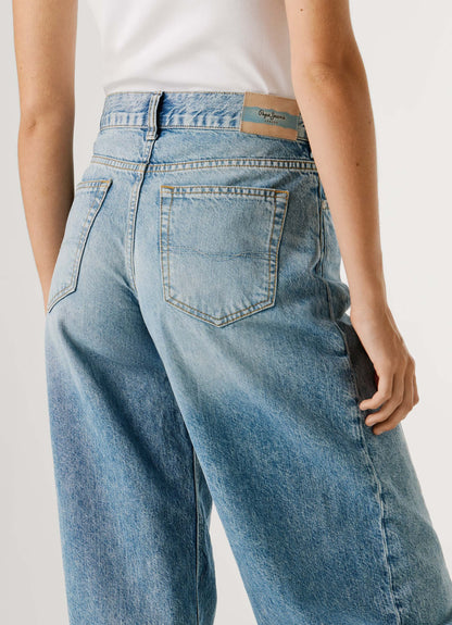 PEPE JEANS WOMAN LOOSE BOW SHAPED HW MID BLUE DENIM PANTS