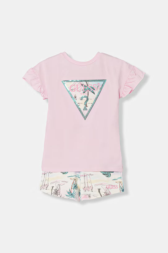 GUESS KIDS TRIANGLE LOGO T SHIRT AND SHORTS SET