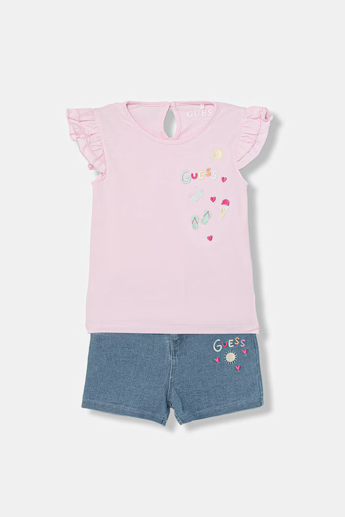 GUESS KIDS SET T SHIRT & STRAIGHT DENIM SHORT