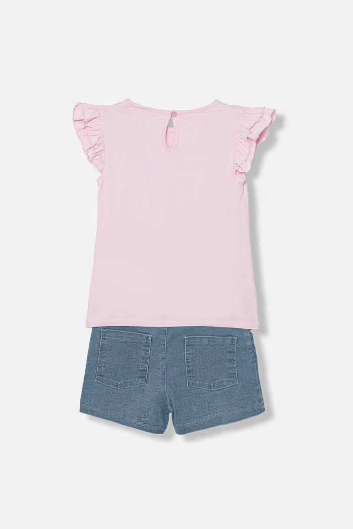 GUESS KIDS SET T SHIRT & STRAIGHT DENIM SHORT