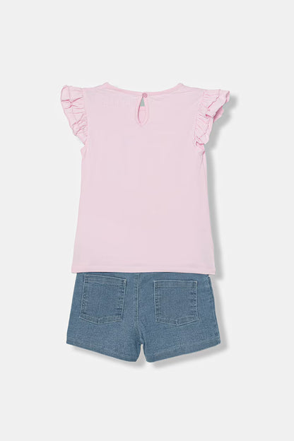 GUESS KIDS SET T SHIRT & STRAIGHT DENIM SHORT