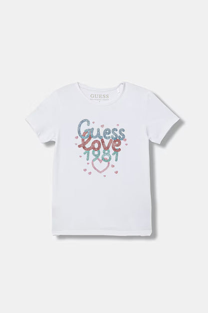 GUESS KIDS GLITTER GUESS LOVE T SHIRT