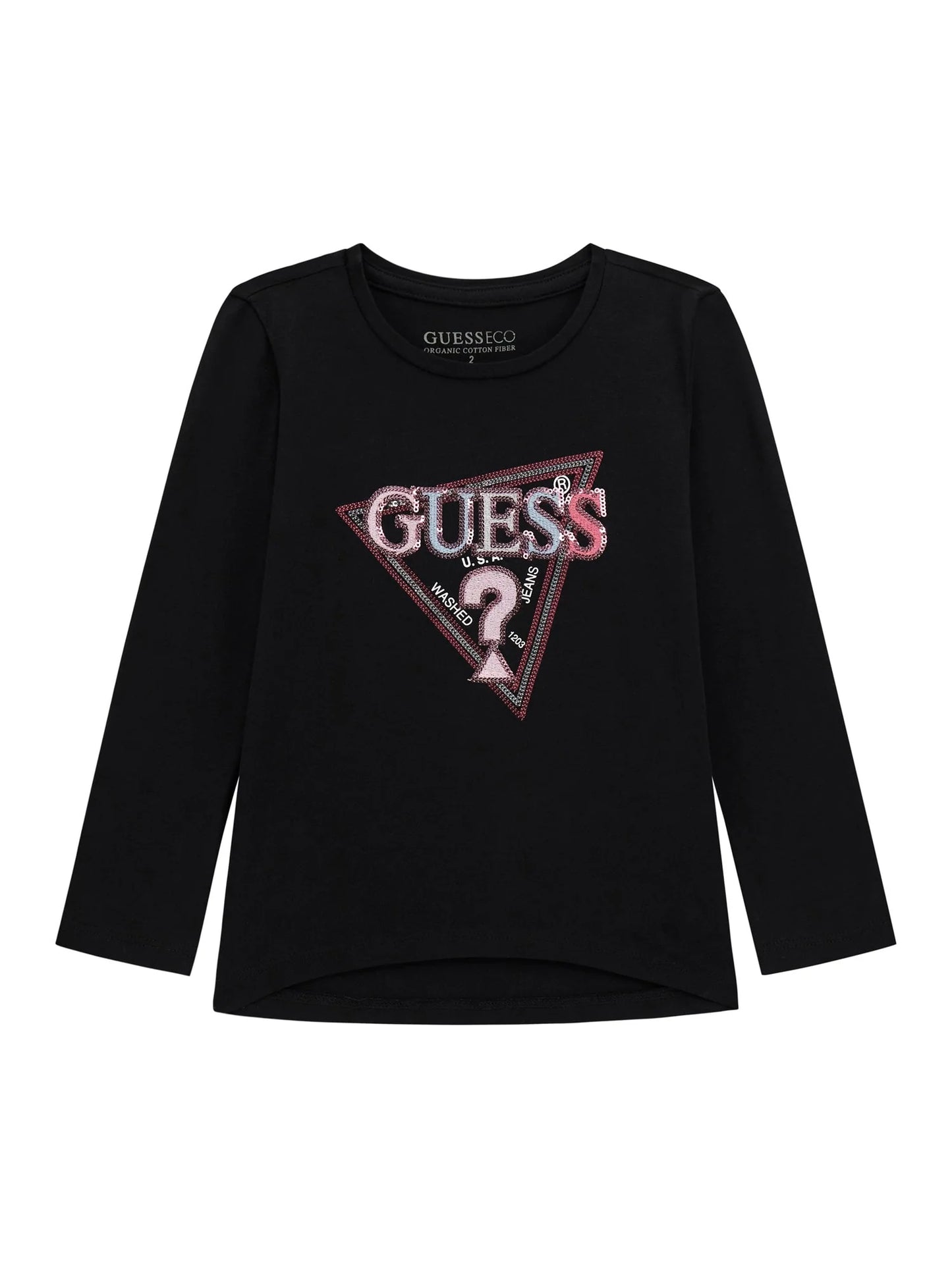 GUESS HIGH LOW LS TRIANGLE LOGO T SHIRT
