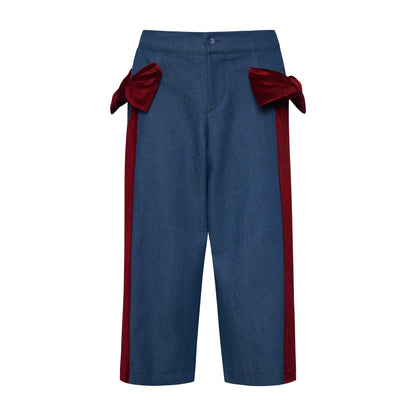 TWO IN A CASTLE NOT JUST ANOTHER RED BOW DENIM PANTS