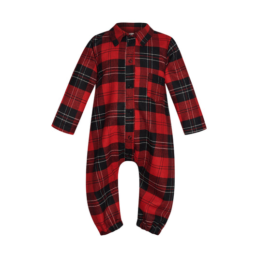 TWO IN A CASTLE DEAR SANTA TARTAN SHIRT JUMPSUIT