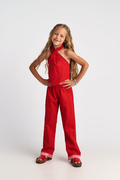 TWO IN A CASTLE THE RUBY  SET WITH SCARF TOP & WIDE LEG PANTS