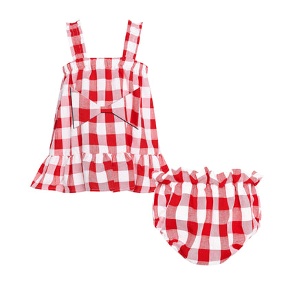 TWO IN A CASTLE MAY PICNIC SET WITH BOW VICHY TOP & PANTIES NB+