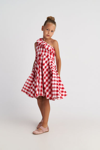 TWO IN A CASTLE MAY PICNIC VICHY ONE SHOULDER RUFFLE DRESS