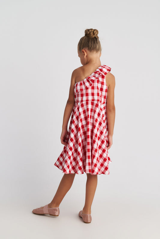 TWO IN A CASTLE MAY PICNIC VICHY ONE SHOULDER RUFFLE DRESS