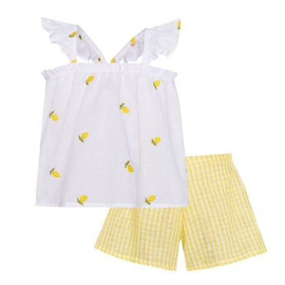 TWO IN A CASTLE FRUIT SET Ð EMBROIDERED TOP & VICHY SHORTS