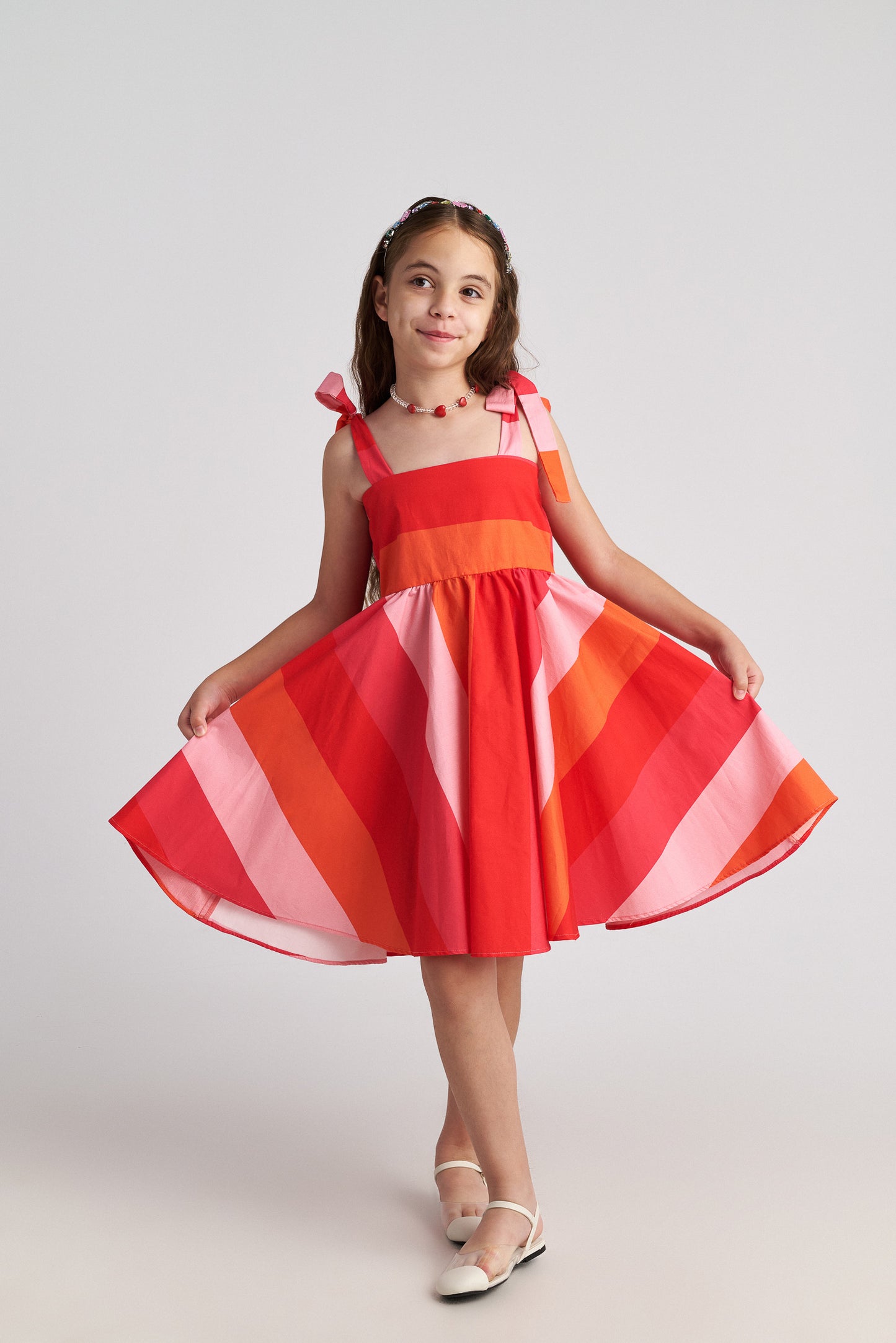 TWO IN A CASTLE SCARLET STRIPED BACKLESS CIRCLE DRESS