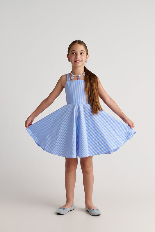 TWO IN A CASTLE THE COOL SHIRT STRIPED BACKLESS BOW DRESS