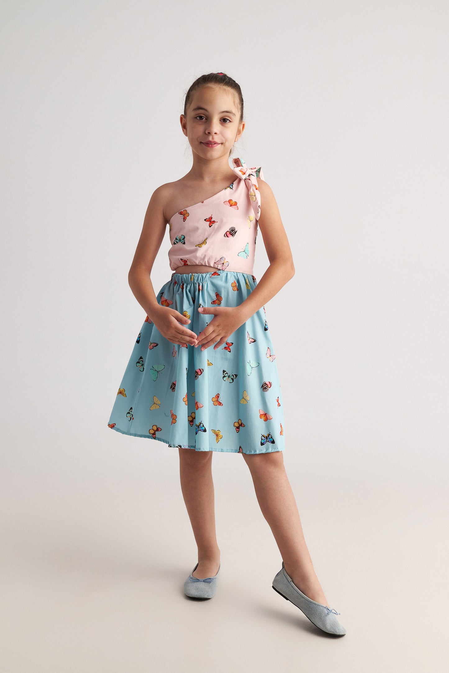 TC BUTTERFLY SKY ONE SHOULDER BICOLOUR DRESS