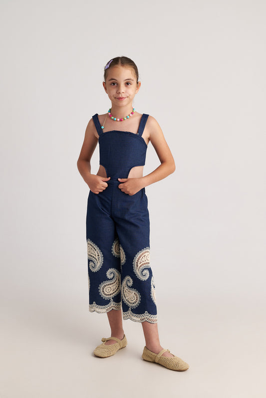 TWO IN A CASTLE FARM GIRL PAISLEY DENIM TWO PIECE JUMPSUIT