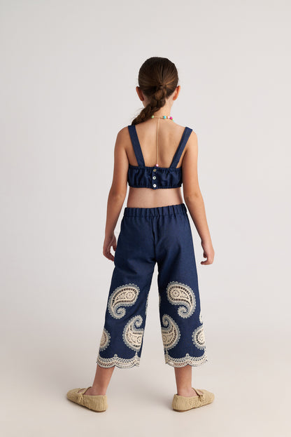 TWO IN A CASTLE FARM GIRL PAISLEY DENIM TWO PIECE JUMPSUIT